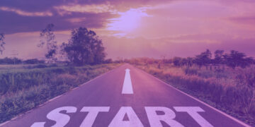 Start text on the highway road concept for planning and challenge or career path, business strategy in sunset background.